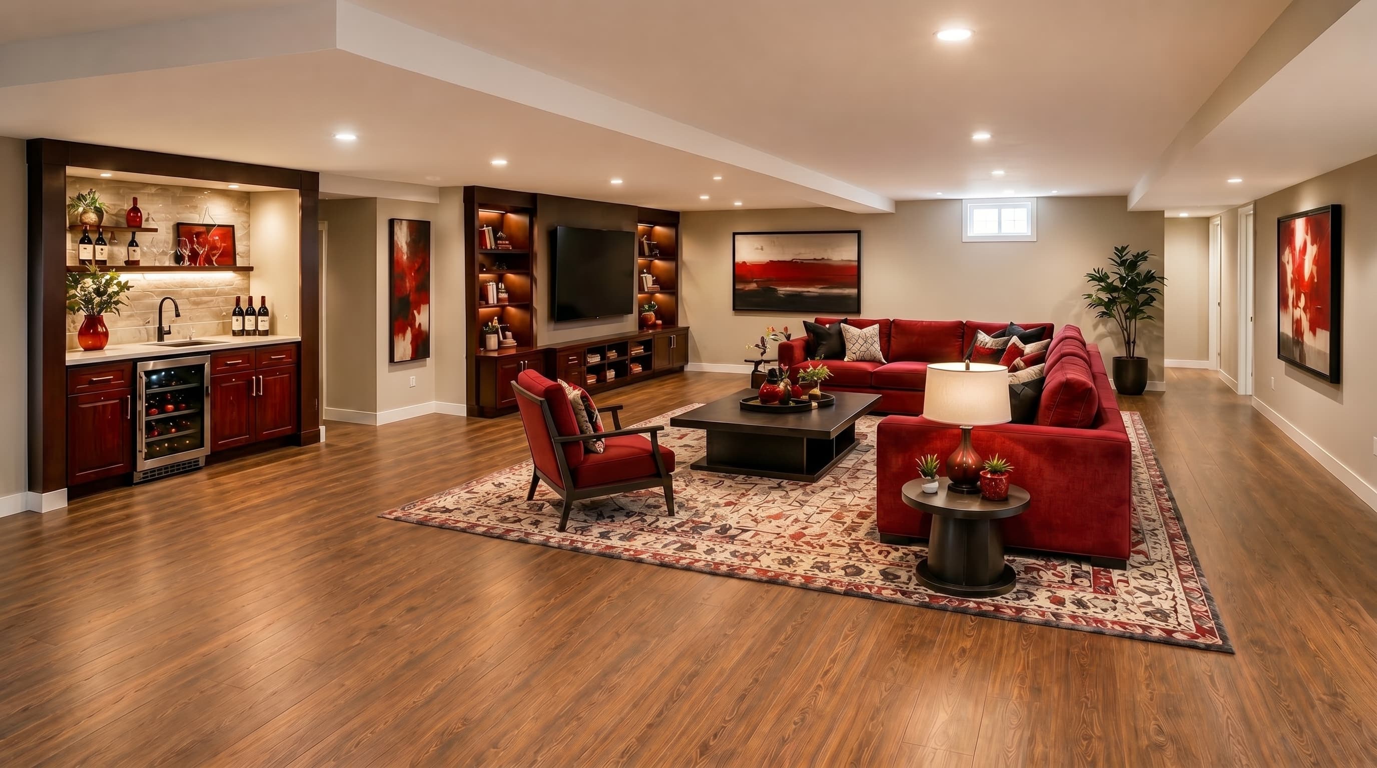 Red-accent basement finish variation