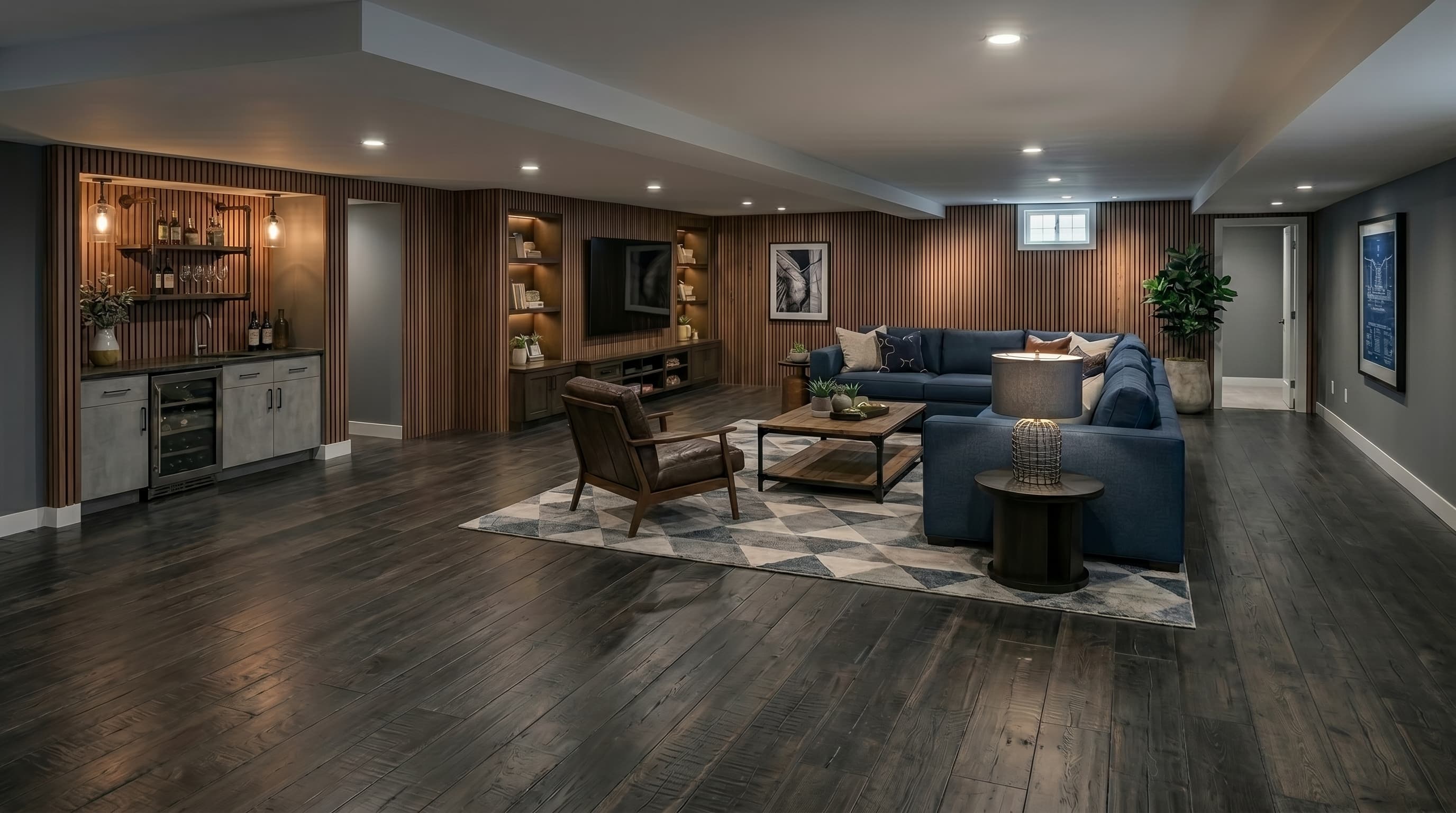 Warm wood basement finish variation